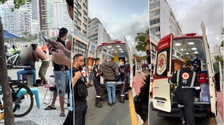 Homem é atendido pelo Samu após ser esfaqueado no pescoço na Av. Central