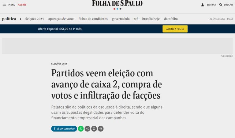 Folha volta a citar BC e Camboriú em matéria sobre avanço de caixa 2 nas eleições